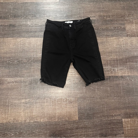 Free People Womens W 29 Black So Chic Biker Jean Shorts Raw Edge Fringe Hems - Picture 1 of 6